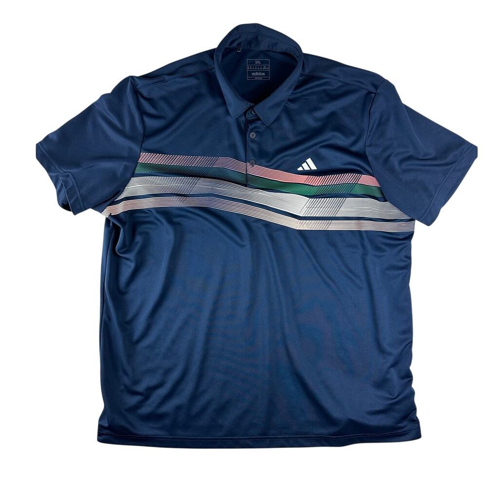 Adidas Polo Shirt Mens Large Navy Blue Gofl Rugby Graphic Performance 2XL